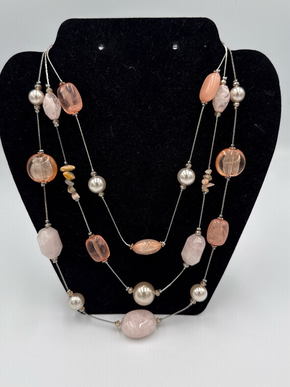 Erica Lyons Layered Pink Beads and Pearl Multistrand Necklace